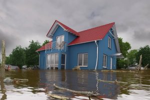 3d render - flooding blue house
